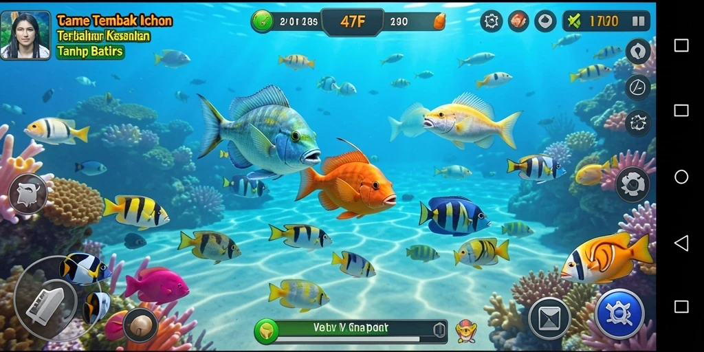 Tampilan gameplay seru di 47F saat menembak ikan.
