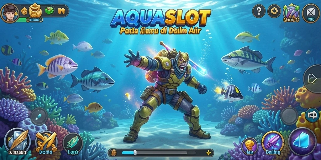 Tangkapan layar AQUASLOT menampilkan aksi seru di bawah laut.