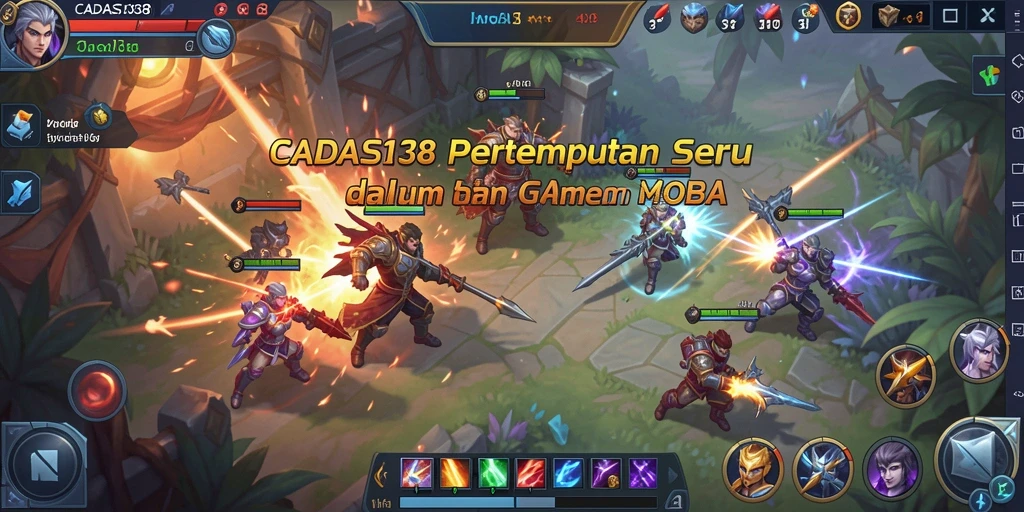 Screenshot gameplay <strong>CADAS138</strong> menampilkan aksi pertempuran yang intens di arena MOBA.