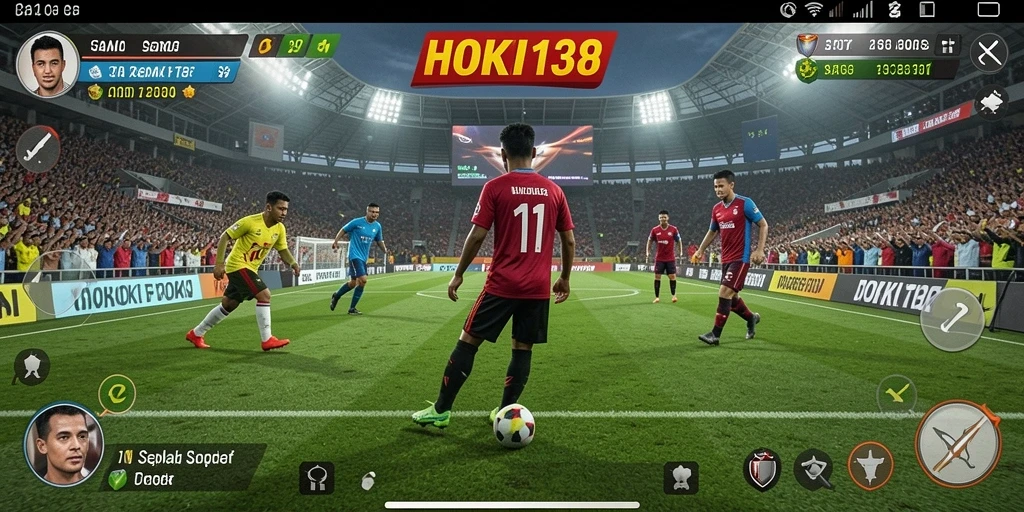 Tampilan gameplay HOKI138 yang mendebarkan dalam aksi sepak bola.