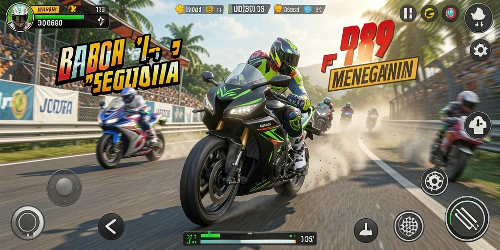 Screenshot IDR89 menunjukkan momen balap motor yang menegangkan.
