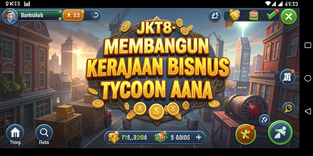 Tampilan gameplay seru dalam JKT8 dengan elemen Tycoon yang menarik.