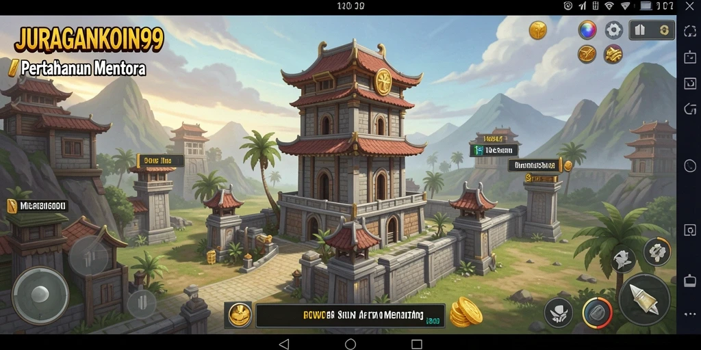 Screenshot gameplay JURAGANKOIN99 yang menunjukkan aksi pertahanan menara.