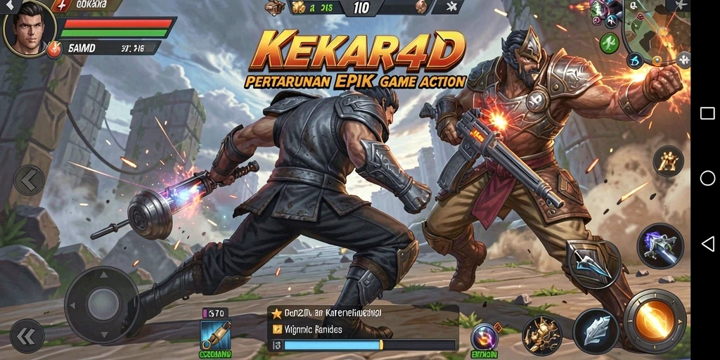 Screenshot utama KEKAR4D menampilkan aksi pertarungan yang intens.