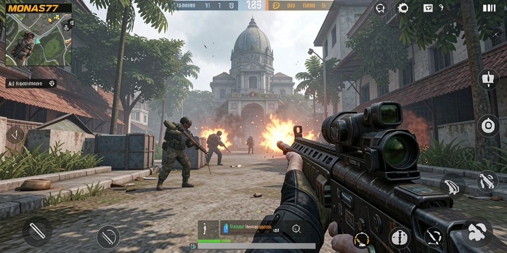 Gameplay mendebarkan di MONAS77, aksi tembak-menembak yang intens.