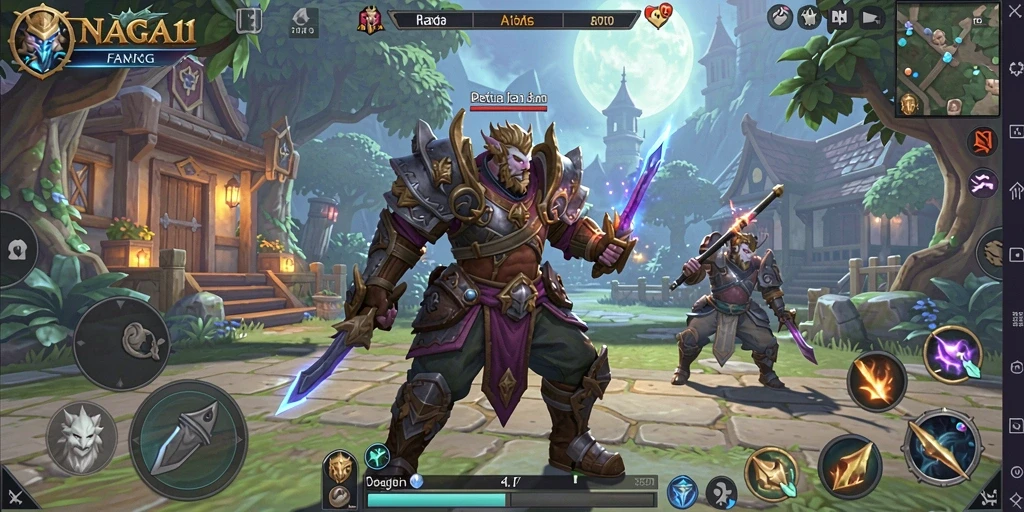 Tangkapan layar gameplay NAGA11 menampilkan aksi pertarungan yang dinamis.