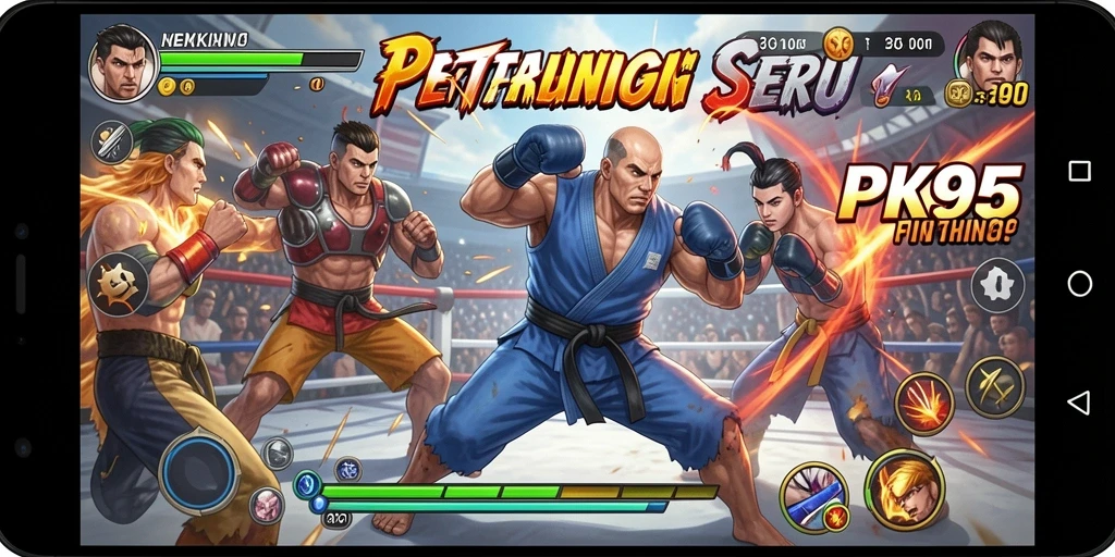 Screenshot menampilkan pertarungan seru antara karakter PK95.