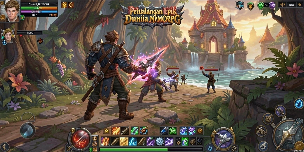 Screenshot gameplay PRG007 menampilkan pertempuran seru dalam dunia fantasi.