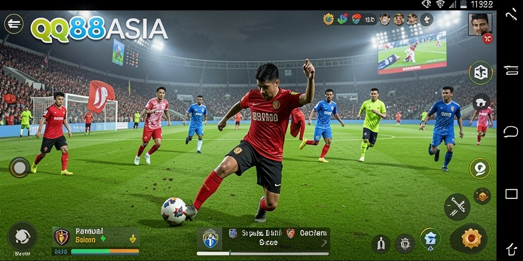 Tampilan gameplay seru di lapangan sepak bola.