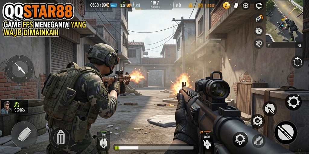 Tampilan gameplay <strong>QQSTAR88</strong> dengan aksi tembak menembak yang mendebarkan.