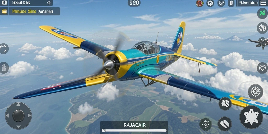 Tampilan menawan dari gameplay RAJACAIR yang menampilkan pesawat terbang.