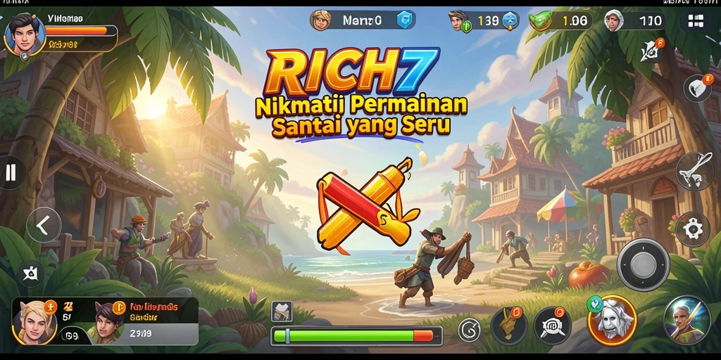 Tampilan menarik dari gameplay RICH7 dengan berbagai level menantang.
