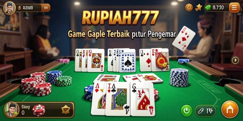 Tampilan screenshot utama RUPIAH777 menampilkan gameplay Gaple yang seru.