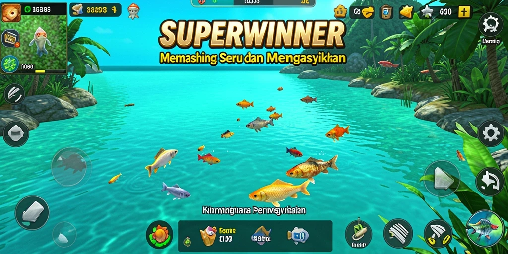 Tampilan gameplay SUPERWINNER yang menarik dengan efek memancing yang memukau.