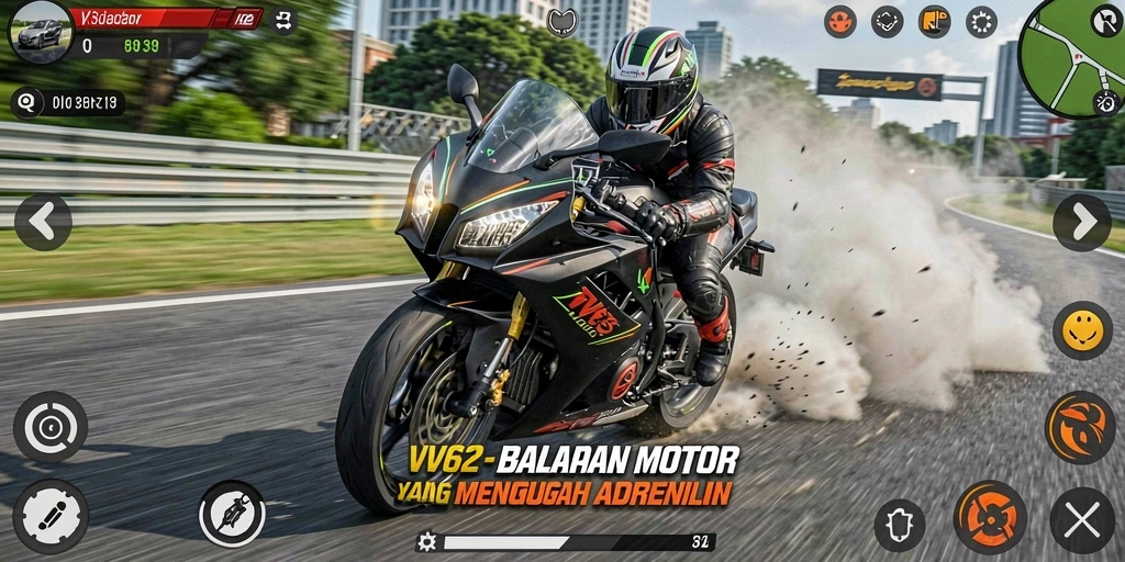 Gambaran gameplay balapan motor yang seru dan menantang.